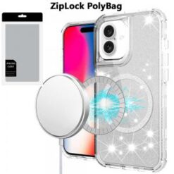 [PolyBag]  iPhone 16 6.1 inch Magnetic Ring Glitter 3in1 Hybrid Case Cover - Purple