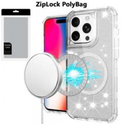 [PolyBag]  iPhone 16 Pro 6.3 inch Magnetic Ring Glitter 3in1 Hybrid Case Cover - Clear