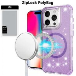 [PolyBag]  iPhone 16 Pro 6.3 inch Magnetic Ring Glitter 3in1 Hybrid Case Cover - Purple