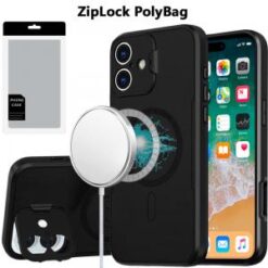 [PolyBag] For iPhone 16 Plus 6.7 inch Magnetic Ring Circle Camera Cap KickStand Hybrid UV Paint Matt