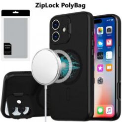 [PolyBag]  iPhone 16 6.1 inch Magnetic Ring Circle Camera Cap KickStand Hybrid UV Paint Matte Fin