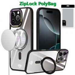 [PolyBag]  iPhone 16 Pro Max 6.9 inch Dazzle Magnetic Ring Stand Alloy Chrome Transparent Hybrid