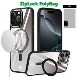 [PolyBag]  iPhone 16 Pro 6.3 inch Dazzle Magnetic Ring Stand Alloy Chrome Transparent Hybrid - Bl