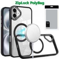 [PolyBag] For iPhone 16 Plus 6.7 inch Greatest Clear Acrylic Thick Metal Button Hybrid - Black