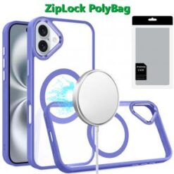 [PolyBag] For iPhone 16 Plus 6.7 inch Greatest Clear Acrylic Thick Metal Button Hybrid - Light Purpl