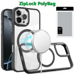 [PolyBag]  iPhone 16 Pro 6.3 inch Greatest Clear Acrylic Thick Metal Button Hybrid - Black