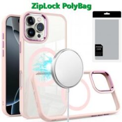 [PolyBag]  iPhone 16 Pro 6.3 inch Greatest Clear Acrylic Thick Metal Button Hybrid - Light Pink