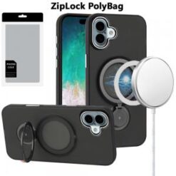 [PolyBag] For iPhone 16 Plus 6.7 inch Hoop Kickstand [Magnetic Circle] HD Transparent Chrome Hybrid
