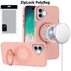 [PolyBag] For iPhone 16 Plus 6.7 inch Hoop Kickstand [Magnetic Circle] HD Transparent Chrome Hybrid