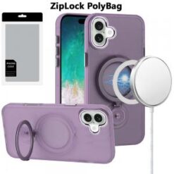 [PolyBag] For iPhone 16 Plus 6.7 inch Hoop Kickstand [Magnetic Circle] HD Transparent Chrome Hybrid