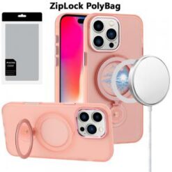 [PolyBag]  iPhone 16 Pro 6.3 inch Hoop Kickstand [Magnetic Circle] HD Transparent Chrome Hybrid -