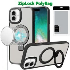 [PolyBag] For iPhone 16 Plus 6.7 inch Metal Chrome Kickstand [Magnetic Circle] Shockproof Matching C