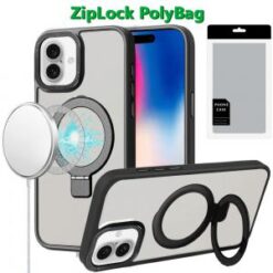 [PolyBag]  iPhone 16 6.1 inch Metal Chrome Kickstand [Magnetic Circle] Shockproof Matching Camera