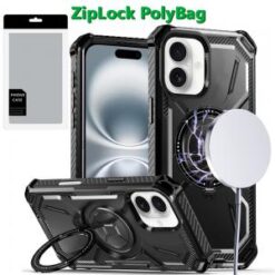 [PolyBag] For iPhone 16 Plus 6.7 inch Premium Circle [Magnetic Circle] KickKickstand - Black