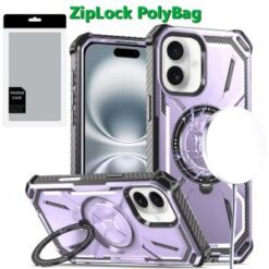 [PolyBag]  iPhone 16 6.1 inch Skin Touch Feel HQ [Magnetic Circle] Kickstand Hybrid - Black