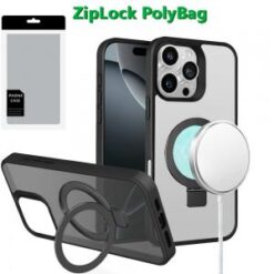 [PolyBag]  iPhone 16 Pro 6.3 inch Skin Touch Feel HQ [Magnetic Circle] Kickstand Hybrid - Black