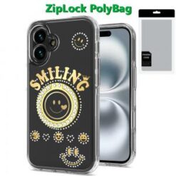 [PolyBag] For iPhone 16 Plus 6.7 inch Smiling Glitter Ornament Bling With Ring Stand Hybrid Case Cov