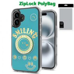 [PolyBag] For iPhone 16 Plus 6.7 inch Smiling Glitter Ornament Bling With Ring Stand Hybrid Case Cov