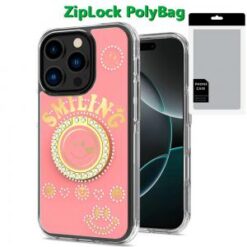 [PolyBag]  iPhone 16 Pro 6.3 inch Smiling Glitter Ornament Bling With Ring Stand Hybrid Case Cove