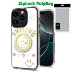 [PolyBag]  iPhone 16 Pro 6.3 inch Smiling Glitter Ornament Bling With Ring Stand Hybrid Case Cove