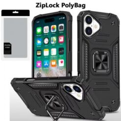 [PolyBag] For iPhone 16 Plus 6.7 inch Robust Magnetic Kickstand Hybrid - Black