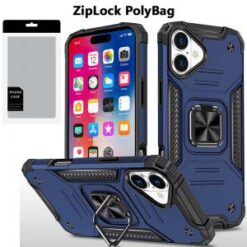 [PolyBag]  iPhone 16 6.1 inch Robotic Hybrid with Magnetic Ring Stand - Black
