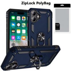 [PolyBag] For iPhone 16 Plus 6.7 inch Ring Magnetic Kickstand Hybrid - Blue