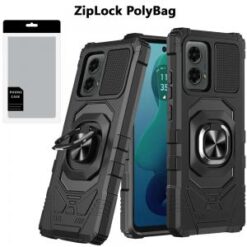 [PolyBag] For Motorola Moto G 5G 2024 Robotic Hybrid with Magnetic Ring Stand - Black