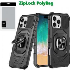 [PolyBag]  iPhone 16 Pro Max 6.9 inch Robotic Hybrid with Magnetic Ring Stand - Black