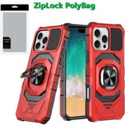 [PolyBag]  iPhone 16 Pro Max 6.9 inch Robotic Hybrid with Magnetic Ring Stand - Red