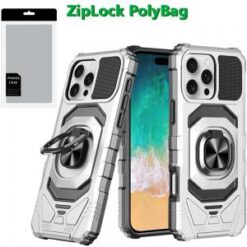 [PolyBag]  iPhone 16 Pro Max 6.9 inch Robotic Hybrid with Magnetic Ring Stand - Silver