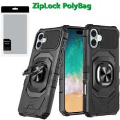 [PolyBag] For iPhone 16 Plus 6.7 inch Robotic Hybrid with Magnetic Ring Stand - Black