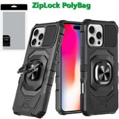 [PolyBag]  iPhone 16 Pro 6.3 inch Robotic Hybrid with Magnetic Ring Stand - Black