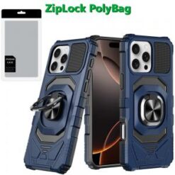 [PolyBag]  iPhone 16 Pro 6.3 inch Robotic Hybrid with Magnetic Ring Stand - Dark Blue