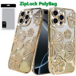 iPhone 16 Pro Max 6.9 Shimmer Glitter Floral Design Thick TPU Case Cover - Gold