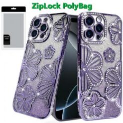 iPhone 16 Pro Max 6.9 Shimmer Glitter Floral Design Thick TPU Case Cover - Purple