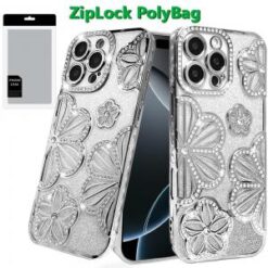 iPhone 16 Pro Max 6.9 Shimmer Glitter Floral Design Thick TPU Case Cover - Silver