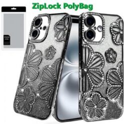 iPhone 16 6.1 inch Shimmer Glitter Floral Design Thick TPU Case Cover - Gold