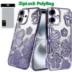 iPhone 16 6.1 inch Shimmer Glitter Floral Design Thick TPU Case Cover - Rose Gold