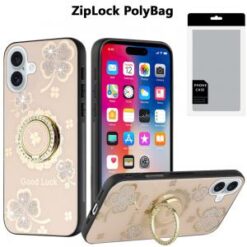 [PolyBag]  iPhone 16 6.1 inch SPLENDID Diamond Glitter Ornaments Engraving - Good Luck Floral Red