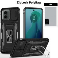 [PolyBag] For Motorola Moto G 5G 2024 Utter Tough Metal Ring Movable Camera Window Hybrid - Black