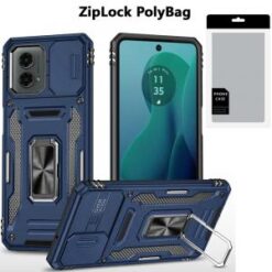 [PolyBag] For Motorola Moto G 5G 2024 Utter Tough Metal Ring Movable Camera Window Hybrid - Navy blu