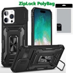 [PolyBag]  iPhone 16 Pro Max 6.9 inch Utter Tough Metal Ring Movable Camera Window Hybrid - Black
