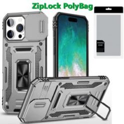 [PolyBag]  iPhone 16 Pro Max 6.9 inch Utter Tough Metal Ring Movable Camera Window Hybrid - Gray