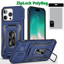[PolyBag]  iPhone 16 Pro Max 6.9 inch Utter Tough Metal Ring Movable Camera Window Hybrid - Navy