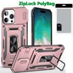 [PolyBag]  iPhone 16 Pro Max 6.9 inch Utter Tough Metal Ring Movable Camera Window Hybrid - Rose
