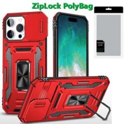 [PolyBag]  iPhone 16 Pro Max 6.9 inch Utter Tough Metal Ring Movable Camera Window Hybrid - Red