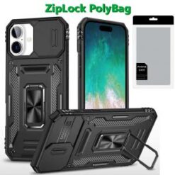 [PolyBag] For iPhone 16 Plus 6.7 inch Utter Tough Metal Ring Movable Camera Window Hybrid - Black