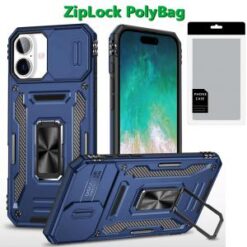[PolyBag] For iPhone 16 Plus 6.7 inch Utter Tough Metal Ring Movable Camera Window Hybrid - Navy blu