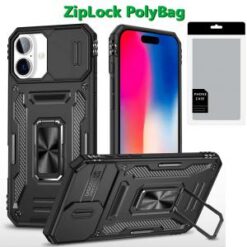 [PolyBag]  iPhone 16 6.1 inch Utter Tough Metal Ring Movable Camera Window Hybrid - Red